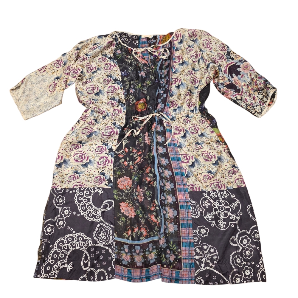 Johnny Was Sheer Silk Multi Pattern Dress Size L - Picture 5 of 11
